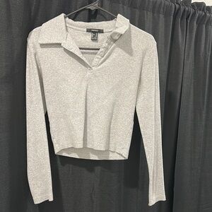 Gray Long Sleeve Polo Top